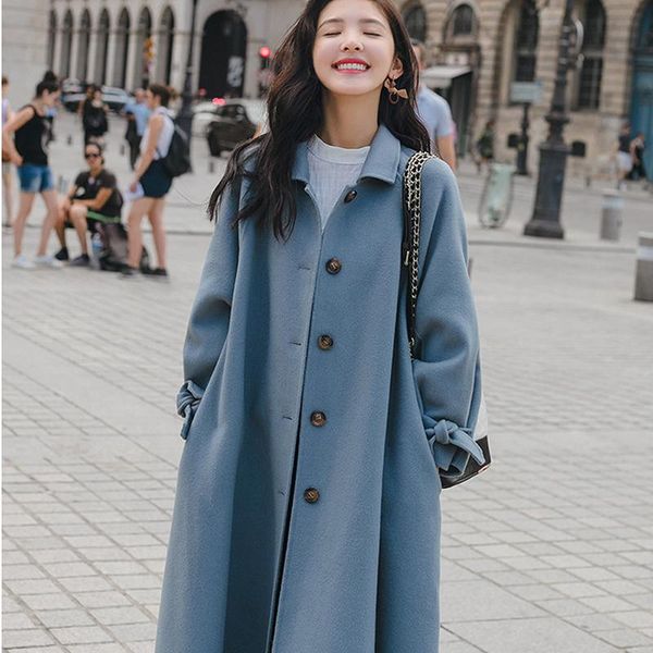 women's wool & blends 2021 autumn winter fashion woolen coat solid loose lape single-breasted mid-length overcoat female abrigos z799, Black
women's wool & blends 2021 autumn winter fashion woolen coat solid loose lape single-breasted mid-length overcoat female abrigos z799, Black
