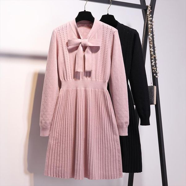 2020 winter women pink bow tie collar sweater dresses plus size mini knitted dress female pullover pleated dress vestidos xxxl, Black;gray
2020 winter women pink bow tie collar sweater dresses plus size mini knitted dress female pullover pleated dress vestidos xxxl, Black;gray