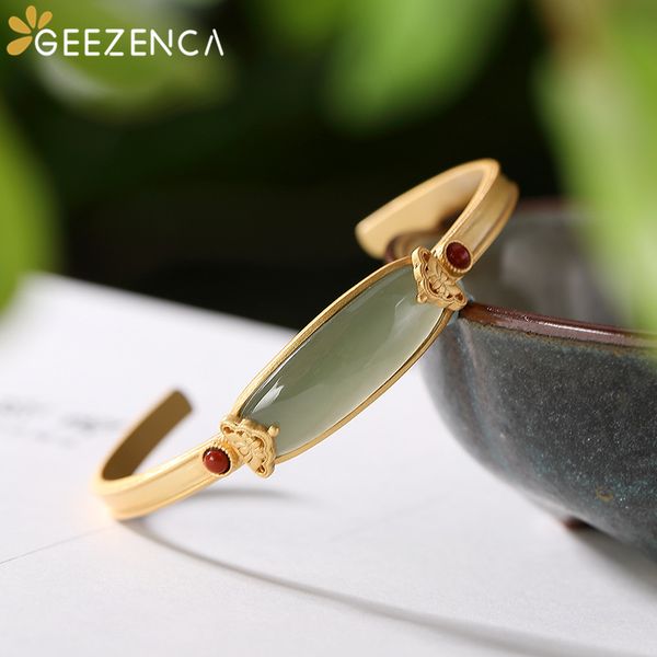 925 sterling silver hetian jade gold plated open bangle gemstone agate geometric trendy bracelet bangles fine jewelry women gift q1201, Black
925 sterling silver hetian jade gold plated open bangle gemstone agate geometric trendy bracelet bangles fine jewelry women gift q1201, Black