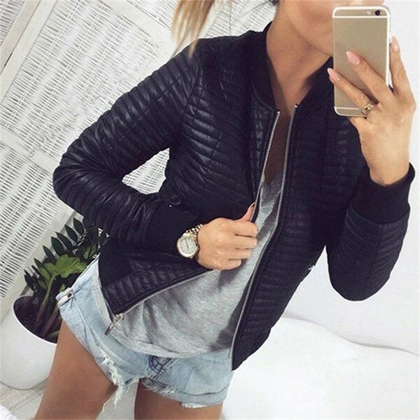 long sleeve stand collar zipper cardigan women jackets black basic bomber short jacket spring autumn slim coat ladies y201012, Black;brown
long sleeve stand collar zipper cardigan women jackets black basic bomber short jacket spring autumn slim coat ladies y201012, Black;brown