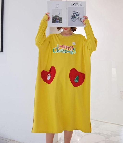 christmas cartoon night dress oversize women autumn long sleeve sleepwear cute casual nightgown loose terry cotton nighty, Black;red 
christmas cartoon night dress oversize women autumn long sleeve sleepwear cute casual nightgown loose terry cotton nighty, Black;red