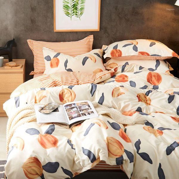 denisroom cute peach comforter bedding set white bed linens duvet cover bed set king twin size sa99*1