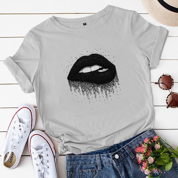 wt20386 summer new product fashion personality creative lip pattern printing short-sleeved round neck wide-sleeved cotton t-shirt, White 
wt20386 summer new product fashion personality creative lip pattern printing short-sleeved round neck wide-sleeved cotton t-shirt, White
