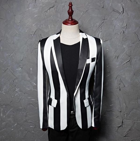 men's suits & blazers printed fashion dress korean casual suit male england coat studio host hair stylist stage zebra stripe men, White;black
men's suits & blazers printed fashion dress korean casual suit male england coat studio host hair stylist stage zebra stripe men, White;black