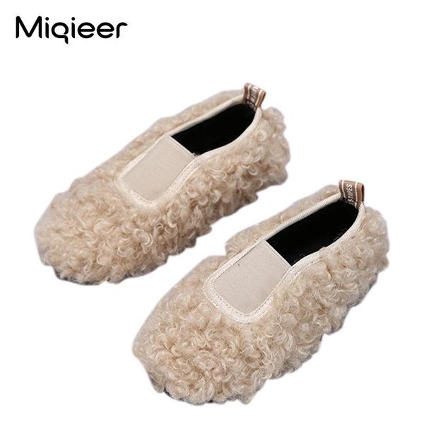 Winter Lambs Wool Girls Shoes Children Plush Warm Flats Single Shoes Baby Soft Bottom Comfortable Non-slip Fluffy Princess