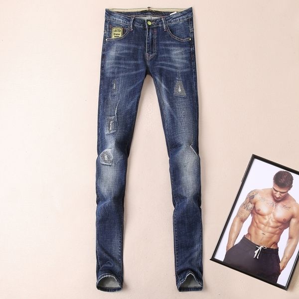 famous brand men's jeans new spring classic designer denim pants hole stretch pockets trousers blue 80668
famous brand men's jeans new spring classic designer denim pants hole stretch pockets trousers blue 80668