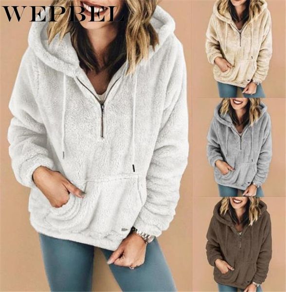 wepbel autumn winter solid color plush hooded sweatshirts women's long sleeve pocket loose zip pullover warm sweatshirts, Black
wepbel autumn winter solid color plush hooded sweatshirts women's long sleeve pocket loose zip pullover warm sweatshirts, Black