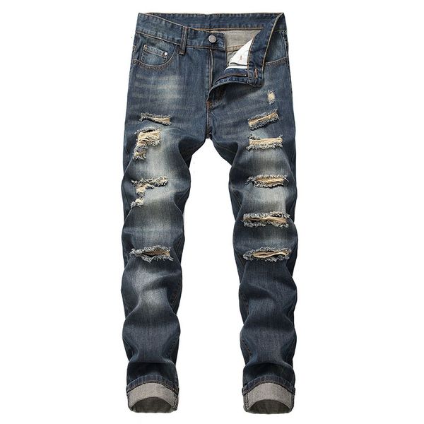 2021 spring arrival men's ripped streetwear destroyed hip hop bike jeans trendy holes straight denim hombre long trouers, Blue
2021 spring arrival men's ripped streetwear destroyed hip hop bike jeans trendy holes straight denim hombre long trouers, Blue