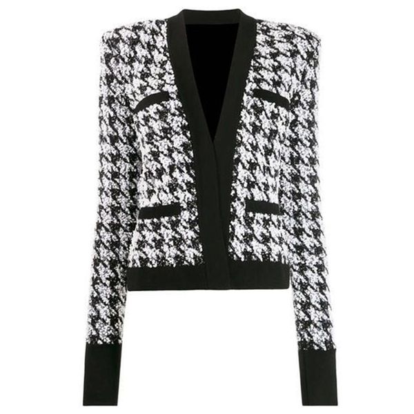 new fashion runway designer jacket women's open stitch houndstooth jacket outer wear 201210, Black;brown
new fashion runway designer jacket women's open stitch houndstooth jacket outer wear 201210, Black;brown