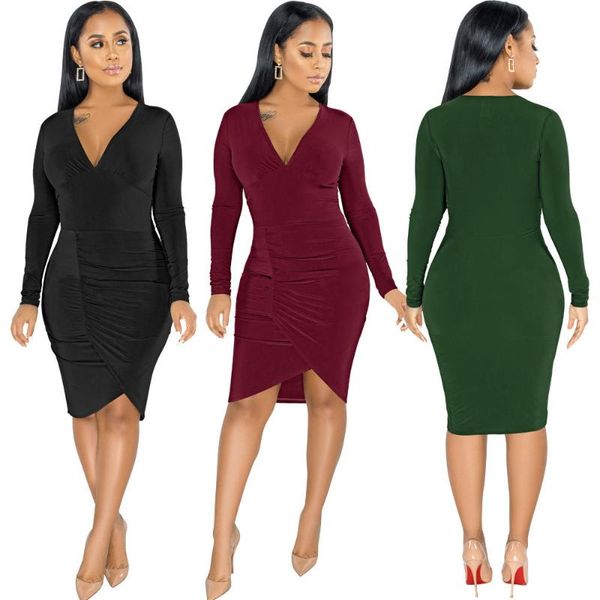 2020 deep v neck dress women elegant skinny solid mini long sleeve dresses autumn winter party club pleated dress vestidos, Black;gray
2020 deep v neck dress women elegant skinny solid mini long sleeve dresses autumn winter party club pleated dress vestidos, Black;gray