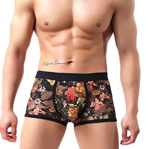 men boxers low rise lace underwear see through breathable underpants floral pattern male shorts intimates lingerie panties, Black;white
men boxers low rise lace underwear see through breathable underpants floral pattern male shorts intimates lingerie panties, Black;white