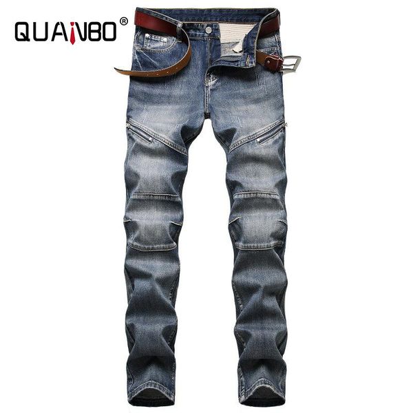men's jeans quanbo ripped slim straight fit moto biker with zipper deco fashion streetwear vintage plus size 40 42, Blue
men's jeans quanbo ripped slim straight fit moto biker with zipper deco fashion streetwear vintage plus size 40 42, Blue