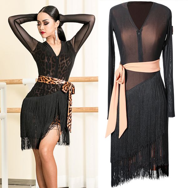 long-sleeve latin dance dress competition clothes practice dress evening party women performance competition dress fringed skirt, Black;red
long-sleeve latin dance dress competition clothes practice dress evening party women performance competition dress fringed skirt, Black;red