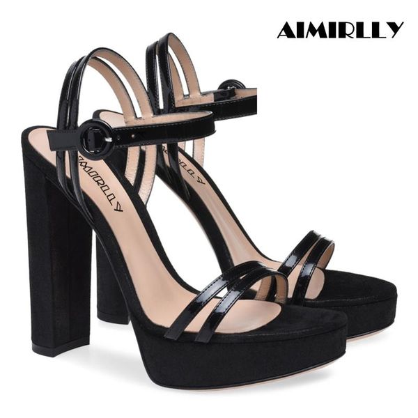 sandals summer women's shoes peep toe high heels platform chunky heel buckle strap ladies evening party dress footwear black