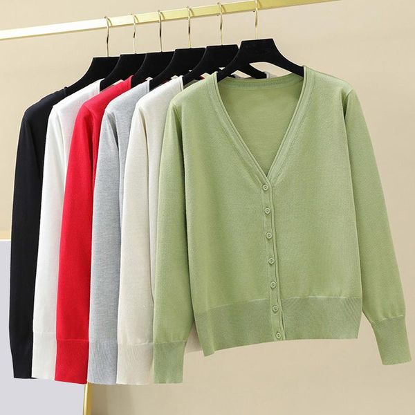 women's knits & tees spring and autumn sweater solid color knitted long sleeve cardigans coats casual v-neck thin women, White
women's knits & tees spring and autumn sweater solid color knitted long sleeve cardigans coats casual v-neck thin women, White