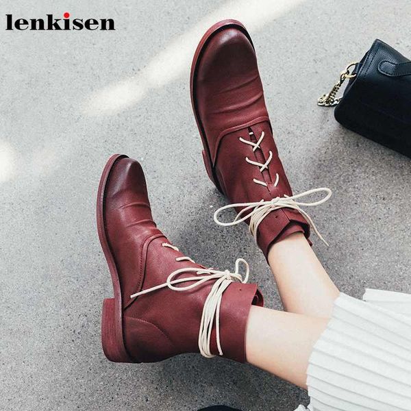 lenkisen genuine leather british school lace up med heels round toe fashion solid vintage winter keep warm women ankle boots l76, Black
lenkisen genuine leather british school lace up med heels round toe fashion solid vintage winter keep warm women ankle boots l76, Black