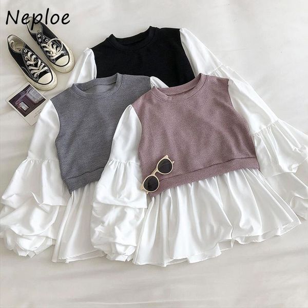 women's blouses & shirts neploe chic design fake two piece set shirt 2021 autumn o-neck puff sleeve women blouse panelled patchwork fem, White
women's blouses & shirts neploe chic design fake two piece set shirt 2021 autumn o-neck puff sleeve women blouse panelled patchwork fem, White