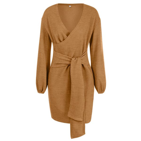 autumn and winter lace-up v-neck long sleeve women knitted dress casual solid color midi female sweater dresses with belt, Black;gray
autumn and winter lace-up v-neck long sleeve women knitted dress casual solid color midi female sweater dresses with belt, Black;gray