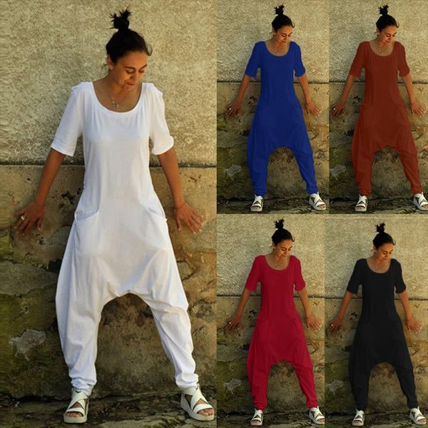 women plus size loose jumpsuits harem pants o neck open back short sleeve pockets playsuits one piece romper for ladies 5xl 2019, Black;white
women plus size loose jumpsuits harem pants o neck open back short sleeve pockets playsuits one piece romper for ladies 5xl 2019, Black;white