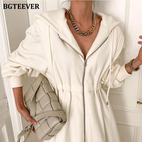 bgteever chic zippers women hooded sweatshirt midi dress casual elastic waist long sleeve female a-line dress 2021 spring, Black;gray 
bgteever chic zippers women hooded sweatshirt midi dress casual elastic waist long sleeve female a-line dress 2021 spring, Black;gray