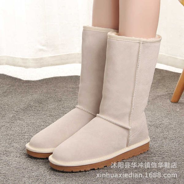 snow 5815 high tube beige boots men's and women's winter boots large leather, Black