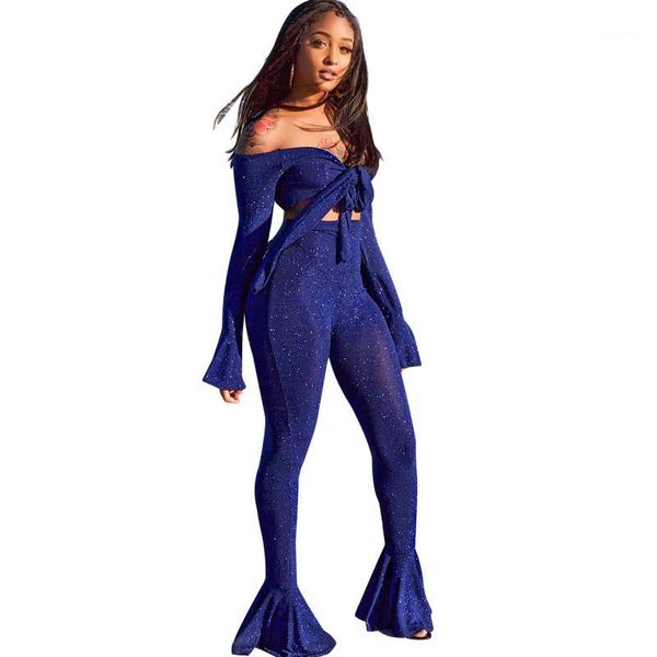 women's tracksuits autumn two piece set women off shoulder long sleeve crop elastic high waist flare pants party glitter matching, Gray
women's tracksuits autumn two piece set women off shoulder long sleeve crop elastic high waist flare pants party glitter matching, Gray