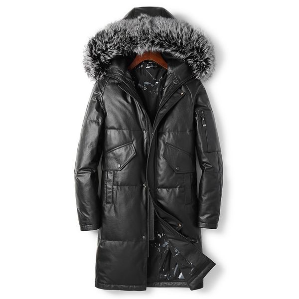 genuine leather jacket mens leather goose down long coats real raccoon fur collar warm coat hoodies outdoor outerwear overcoat snow jackets, Black
genuine leather jacket mens leather goose down long coats real raccoon fur collar warm coat hoodies outdoor outerwear overcoat snow jackets, Black