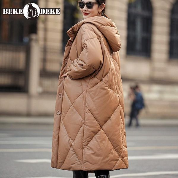 women's leather & faux winter women genuine down jacket streetwear warm loose pocket hooded overcoat elegant office lady full sleeve co, Black
women's leather & faux winter women genuine down jacket streetwear warm loose pocket hooded overcoat elegant office lady full sleeve co, Black