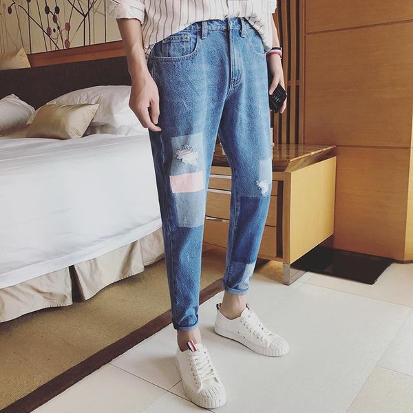 men's jeans wholesale 2021 fashion street hip hop ripped pants summer korean boys selling printed patch men, Blue
men's jeans wholesale 2021 fashion street hip hop ripped pants summer korean boys selling printed patch men, Blue