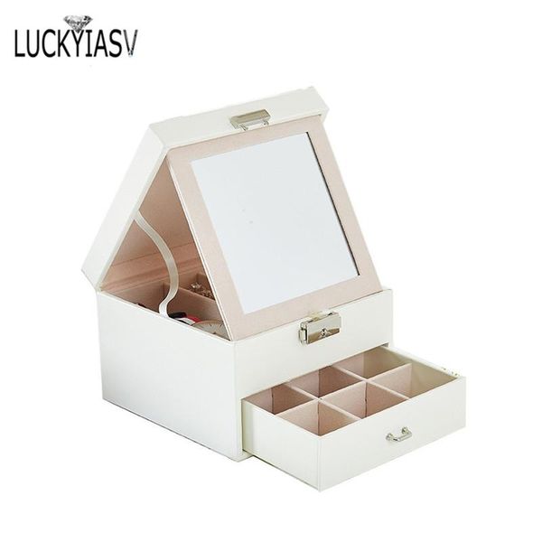 european pu leather jewelry box for ring simple double layer with mirror jewelry storage box earrings ring watch organizer case, Pink;blue
european pu leather jewelry box for ring simple double layer with mirror jewelry storage box earrings ring watch organizer case, Pink;blue