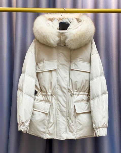 2021 new huge natural skin with winter hood 90% white down puffer jacket thick parkas outwear women's coat pued, Black