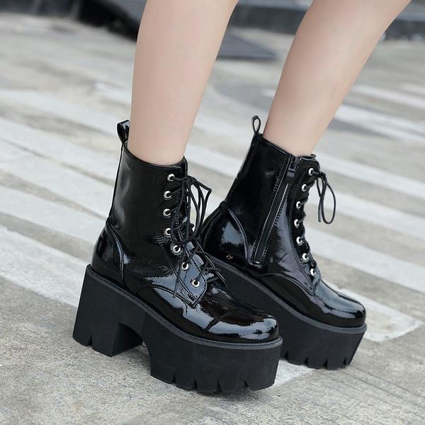 ymechic autumn 2020 faux patent leather combat boots for women black lace up cross tied gothic punk platform shoes
ymechic autumn 2020 faux patent leather combat boots for women black lace up cross tied gothic punk platform shoes