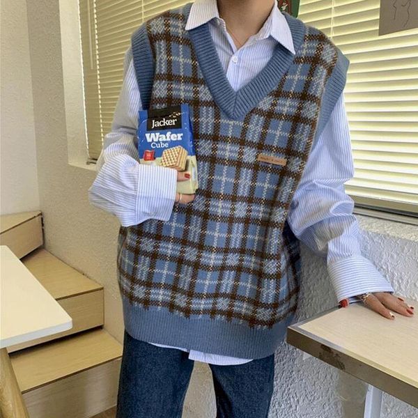 women's vests college style v-neck plaid knitted vest women 2021 spring and autumn loose student sleeveless sweater oversized top, Black;white
women's vests college style v-neck plaid knitted vest women 2021 spring and autumn loose student sleeveless sweater oversized top, Black;white