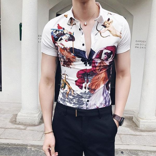 men's casual shirts summer slim fit shirt men england angel print short sleeve night club, White;black
men's casual shirts summer slim fit shirt men england angel print short sleeve night club, White;black