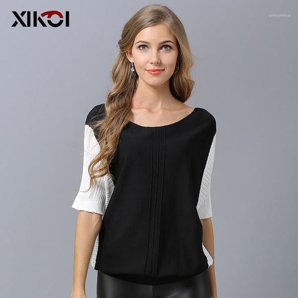 xikoi summer women t-shirt black and white color stitching fashion half petal sleeve knitted comfortable tees1
xikoi summer women t-shirt black and white color stitching fashion half petal sleeve knitted comfortable tees1