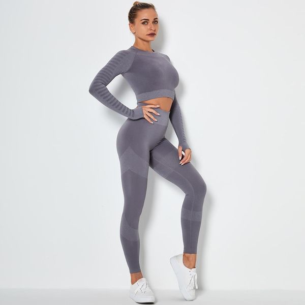 seamless gray yoga set sport outfits women 2 piece tight long sleeve crop leggings workout gym suit fitness sets tracksuit c0123
seamless gray yoga set sport outfits women 2 piece tight long sleeve crop leggings workout gym suit fitness sets tracksuit c0123