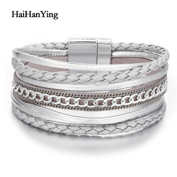 charm bracelets men's women's multi-layer leather bracelet fashion design woven magnetic buckle double wrapped and jewelry, Golden;silver
charm bracelets men's women's multi-layer leather bracelet fashion design woven magnetic buckle double wrapped and jewelry, Golden;silver