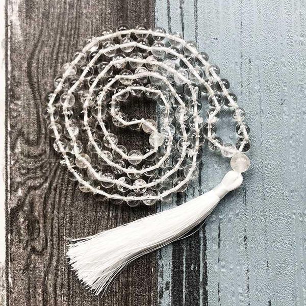 white tassel necklace for women 108 clear q-uartz knotted mala necklaces gift healing stone handmade necklace1, Silver
white tassel necklace for women 108 clear q-uartz knotted mala necklaces gift healing stone handmade necklace1, Silver