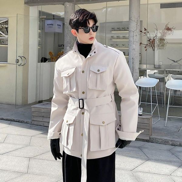 fashion men's short trench with sashes multi-pockets cargo overcoat black beige single breasted streetwear windbreakers coat, Tan;black
fashion men's short trench with sashes multi-pockets cargo overcoat black beige single breasted streetwear windbreakers coat, Tan;black