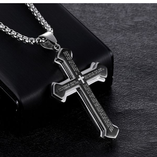 fashion jewelry gifts stainless steel black silver three tier bible cross pendant men's necklace pendant 3mm 24 inches rolo chain
fashion jewelry gifts stainless steel black silver three tier bible cross pendant men's necklace pendant 3mm 24 inches rolo chain