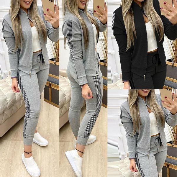 women's two piece pants fashion women's stitching plaid casual tracksuit suit set1, White
women's two piece pants fashion women's stitching plaid casual tracksuit suit set1, White