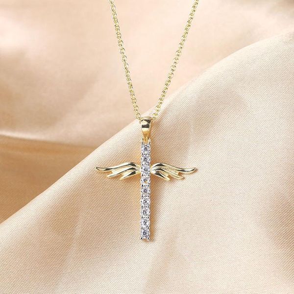 vilage angle wing cross christian prayer necklace copper plated gold zircon collares choker accessories1, Silver
vilage angle wing cross christian prayer necklace copper plated gold zircon collares choker accessories1, Silver