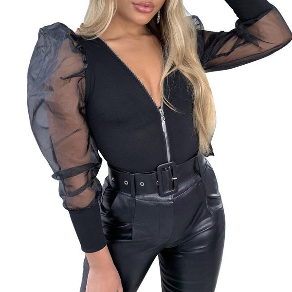 women bodysuit mesh sheer zipper long sleeve bodysuit ladies solid jumpsuit puff sleeve ladies bodysuits playsuit, Black;white
women bodysuit mesh sheer zipper long sleeve bodysuit ladies solid jumpsuit puff sleeve ladies bodysuits playsuit, Black;white