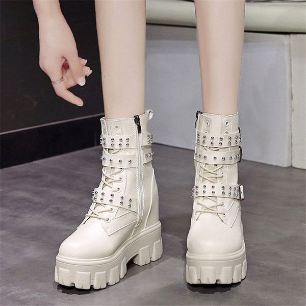 2021 new winter mode boot leather lace up-resistant wormhole non-slip wear of women boots 3tkz, Black