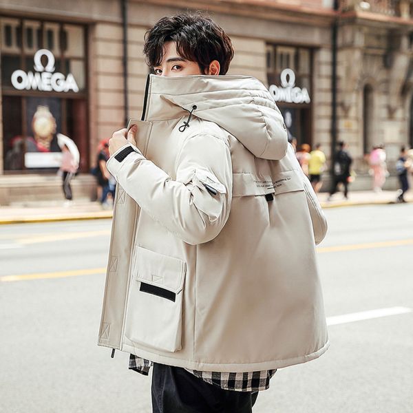 21 men's new hooded leisure solid color youth work cloth thickened white duck down et, Black
21 men's new hooded leisure solid color youth work cloth thickened white duck down et, Black