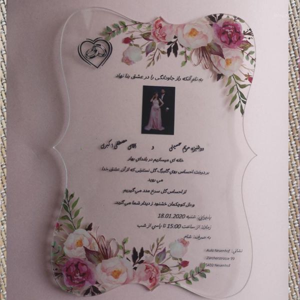 2020 design custom flower printing acrylic card wedding invitation card with couple p greeting1 
2020 design custom flower printing acrylic card wedding invitation card with couple p greeting1