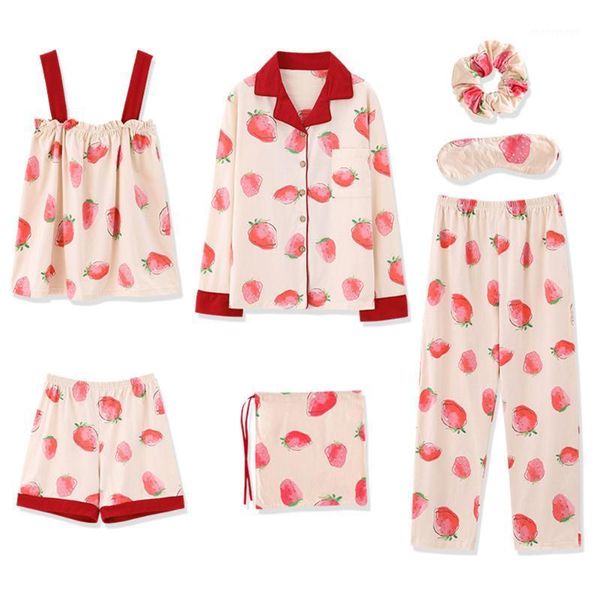 women's sleepwear 7pcs/set women pajama set soft strawberry pants shorts long sleeves v neck with eyes cover js261, Black;red
women's sleepwear 7pcs/set women pajama set soft strawberry pants shorts long sleeves v neck with eyes cover js261, Black;red