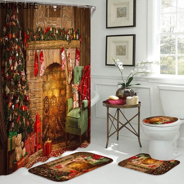 xmas eve fireplace gifts holiday bathroom decoration christmas shower curtains bath mat set toilet cover mat non-slip bath rug1
xmas eve fireplace gifts holiday bathroom decoration christmas shower curtains bath mat set toilet cover mat non-slip bath rug1