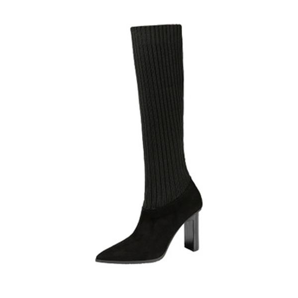 pointed high-high stretch women's boots thick with stitching thin socks boots wild thin high-heeled boots 201124, Black
pointed high-high stretch women's boots thick with stitching thin socks boots wild thin high-heeled boots 201124, Black