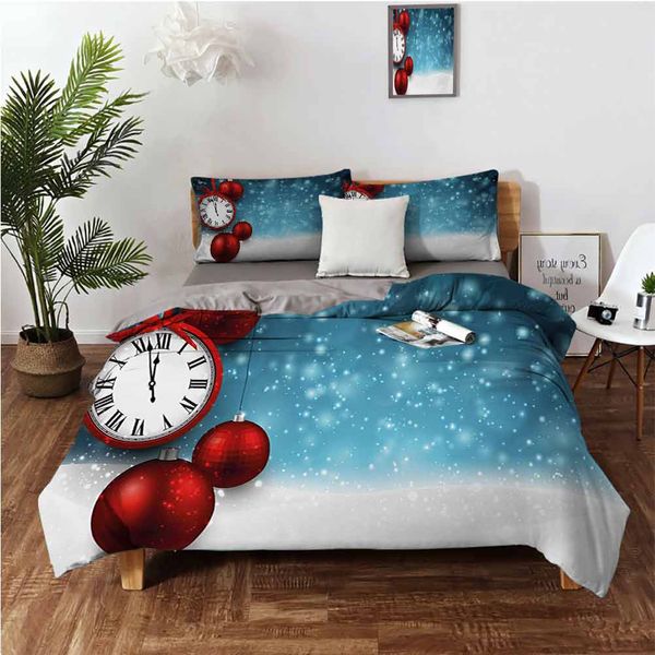 new year themed christmas balls and a vintage clock background with snowflakesbedding 3-piece set
new year themed christmas balls and a vintage clock background with snowflakesbedding 3-piece set